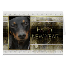 New Year - Golden Elegance - Dachshund Winston Card