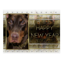 New Year - Golden Elegance - Doberman - Red -Rocky Postcard