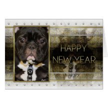 New Year - Golden Elegance - French Bulldog - Teal Card