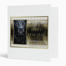 New Year - Golden Elegance - Labrador - Black Gaug 3 Ring Binders