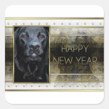 New Year - Golden Elegance - Labrador - Black Gaug Sticker