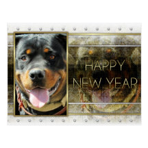 New Year - Golden Elegance - Rottweiler SambaParTi Post Card