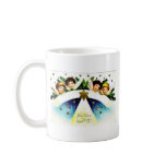 New year greetings with angels around coffee mugs