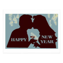 NEW YEARS COUPLE WITH A KISS POSTCARDS