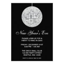 New Years Eve Party Silver Disco Ball Custom Announcement