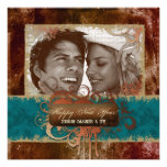 New Year's Party Grunge Copper Blue Photocard Personalized Invitations