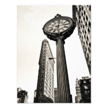 New York City - Flatiron Building and Clock Photographic Print