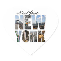New York City Graphical Tourism Montage Heart Stickers