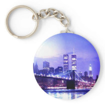 New York City Night Panorama Key Chain