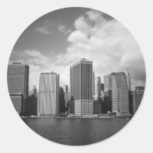 New York City Skyline Against Clouds Round Stickers