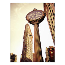 New York - Flatiron Building and Clock Photograph