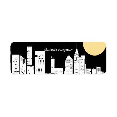 New York Night Skyline Silhouette Label by MissNNick. Sharp black and white