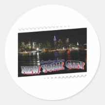 New York Skyline at Night Empire State Round Sticker