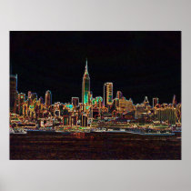 New York Skyline Neon Poster