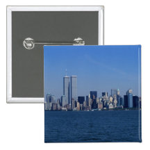 New York, USA. Skyline of downtown Manhattan Pinback Buttons