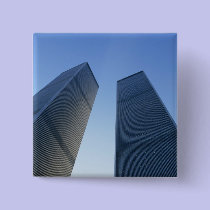 New York, USA. View up at twin towers of the buttons