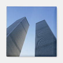 New York, USA. View up at twin towers of the Fridge Magnet