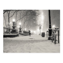 New York Winter - Snowy Night - Bryant Park Post Card
