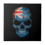 New Zealand Flag Skull on Black Ceramic Tiles