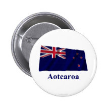 New Zealand Waving Flag with Name in Maori Pins