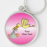 Newborn Baby Girl - A Flying Stork Delivery Key Chain
