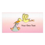 Newborn Baby Girl - A Flying Stork Delivery Photo Greeting Card