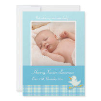 Newborn photo announcement card - blue check