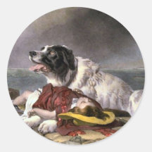 Newfoundland Gifts Landseer Saved Round Stickers