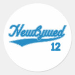 Newlywed 12 (Baseball Script Blue) Round Stickers