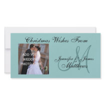 Newlyweds First Christmas Monogram Blue Photo Card