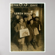Newsboys selling on Brooklyn Bridge New York NY Print