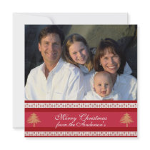 Newsletter on Back Red Damask Christmas Card Custom Invites