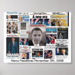 Newspaper front pages on November 5, 2008 posters