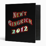 Newt Gingrich 2012 - Newt Portrait On Back 3 Ring Binder