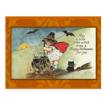 Nice Little Witch Vintage Halloween Card Post Cards