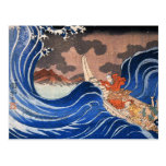 Nichiren calms a storm in Kakuda, Kuniyoshi Postcard