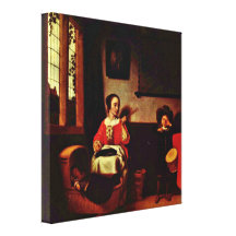 Nicolaes Maas - The naughty drummer Stretched Canvas Print