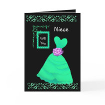 NIECE Be My Junior Bridesmaid with GREEN Gown