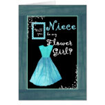 NIECE Flower Girl Invitation TURQUOISE BLUE Dress Greeting Card