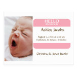 Nifty Nametag Birth Announcement For Girls Post Cards