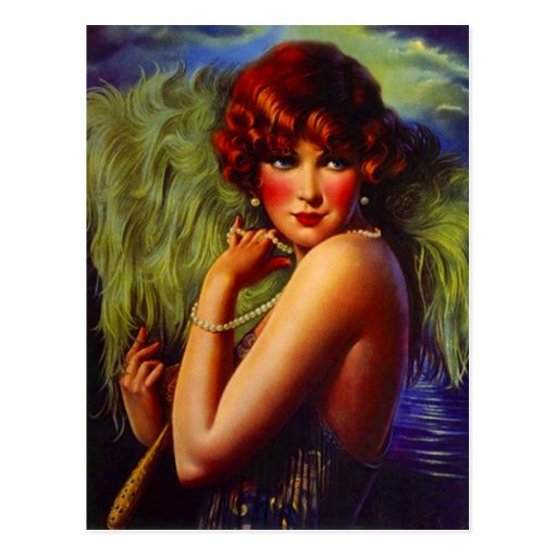 Night At The Beach Flapper Girl & Plumes Postcard