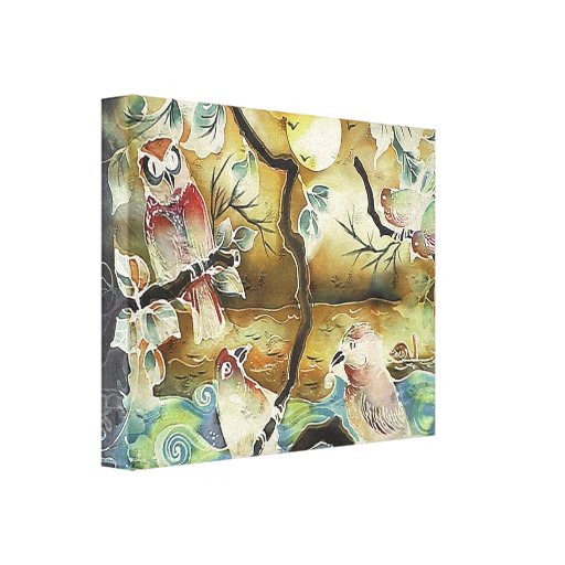 Night Birds Silk Art Painting Gallery Wrap Canvas