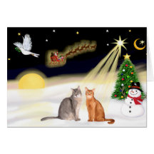 Night Flight - Two Abyssinian cats Greeting Card