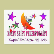 NIght Shift Phlebotomist T-Shirts and Gifts postcards
