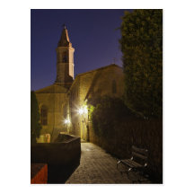 Night view of church at dusk, Pienza, Italy Postcards