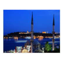 Night view of popular places of Istanbul Postcard