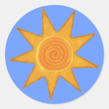 Nine Ray Yellow Spiral Sun Symbol Stickers