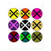 Nine Sign Coloured Railroad Crossings Postcard