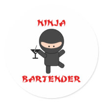 Ninja Bartender Holding Martini Round Sticker