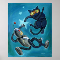 Ninja cat vs Robot Posters